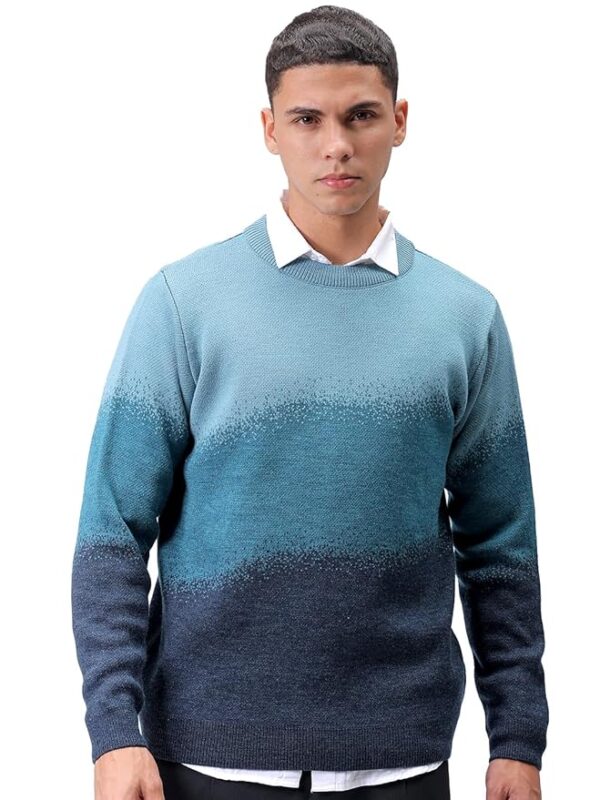 Men Acrylic Relaxed Fit Textured Crew Neck Sweater