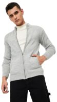 Men's Grey Acrylic Hooded Neck Casual Cardigan Sweater