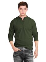 Men’s Cotton Full Sleeve Henley T Shirts for Men( Olive)