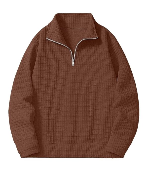 Men's Textured Half-Zip Short Sleeve Sweatshirt - Casual Summer Pullover Top(Coffee)