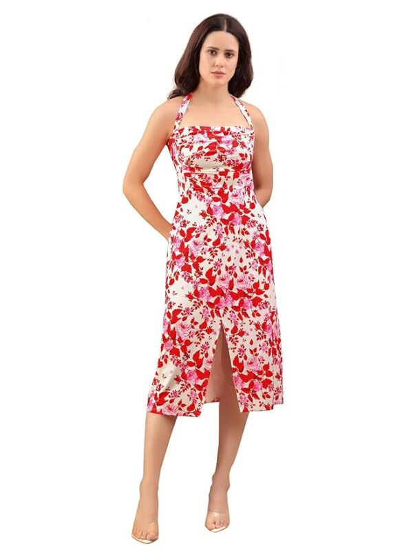 Women’s A-Line Midi Dress(Pink)