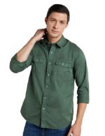 Green Men's Casual Washed Cotton Twill Shirt (Regular Fit)