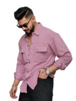 Men's Regular Fit Fancy Double Pocket Casual Shirt for Men Full Sleeves - Cargo(Pink)
