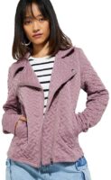 Women Polyester Standard Length  Quilted Biker Jacket