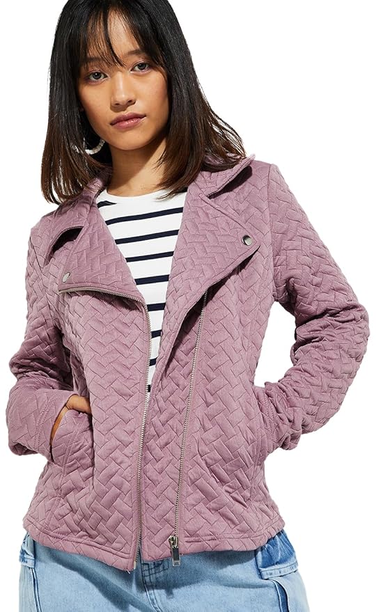 Women Polyester Standard Length  Quilted Biker Jacket
