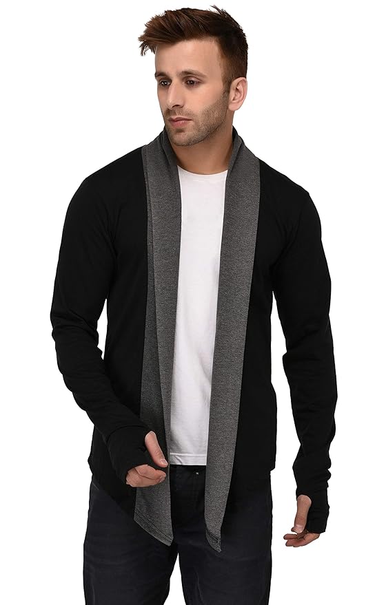 Black Open Long Cardigan Full Sleeve Shrug for Men
