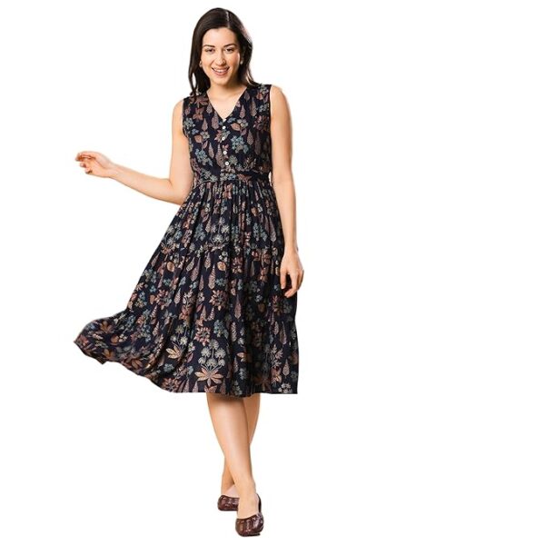 Women's Rayon Fit and Flare Midi Ethnic Dresses