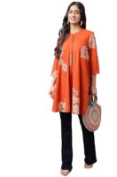Women's Pure Cotton Floral Printed Flared Tunic(Orange)