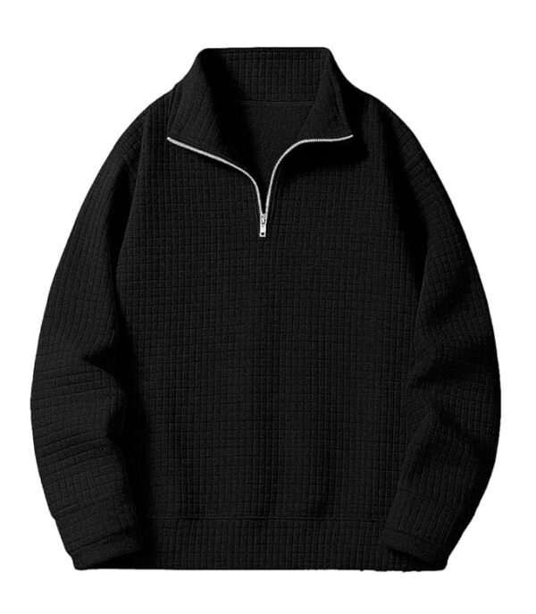 Men's Textured Half-Zip Short Sleeve Sweatshirt - Casual Summer Pullover Top(Black)