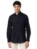 Men's Solid Linen Blend Shirt | Casual Wear | Full Sleeves(Black)