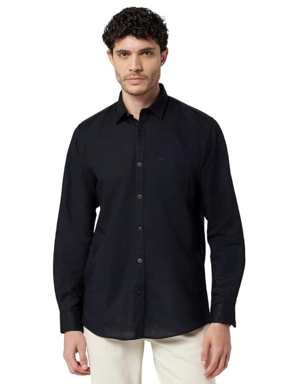 Men's Solid Linen Blend Shirt | Casual Wear | Full Sleeves(Black)
