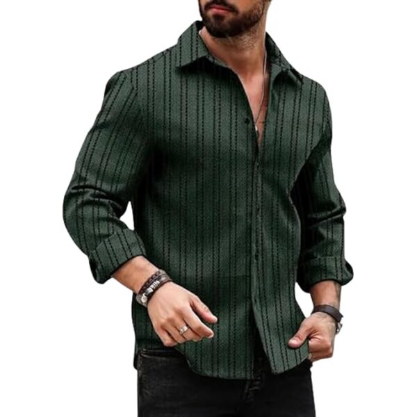 Green Stylish Men's Polyester Blend Full Sleeve Casual & Formal Shirt || Soft Breathable Fabric || Elegant Vertical Pattern