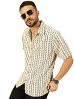 Men Half Sleeves Cotton Blend Crochet Textured Shirt