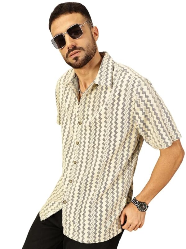 Men Half Sleeves Cotton Blend Crochet Textured Shirt