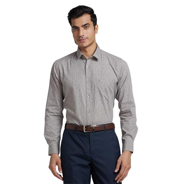 Men's Pure Cotton Print Pattern Slim Fit Regular Collar Full Sleeve Casual Shirt(Grey)