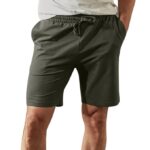 Zip Pocket Regular Fit Shorts for Men | Cotton French Terry Fabric (Olive Green)