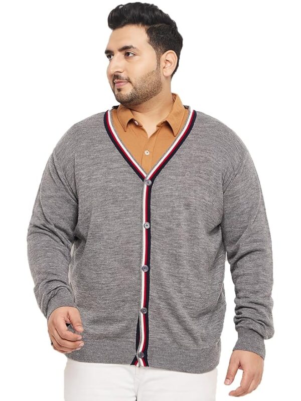 Plus Size V-Neck Long Sleeves Acrylic Cardigan Sweater