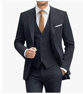 Mens Suit Solid Two Button Slim Fit Suit Set for Wedding Formal Business Suit Men 3 Piece Suit Blazer Vest Pants Set