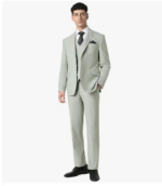 Men Green Print Slim Fit Formal Three Piece Suit