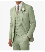 Retro Linen Men Suit Beach Wedding Suit Summer Slim Fit 3 Pieces Light Weight Linen Suit Jacket Vest Pant Tuxedo