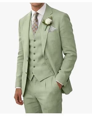 Retro Linen Men Suit Beach Wedding Suit Summer Slim Fit 3 Pieces Light Weight Linen Suit Jacket Vest Pant Tuxedo