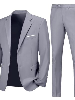Mens Slim Fit 2 Piece Suit Two Button Notched Lapel Solid Suit Jacket Pants Set Tuxedo for Prom