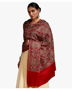 Women Kaarigari 100% Pure Wool Fabric Sozni Embroidered Shawl, Stole and Wrap, Heritage Pashmina Kashmiri Stole, Shawl, Wrap