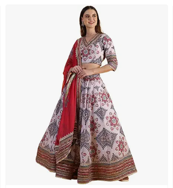 Women's White Embroidered Beads Straight Blouse Top & Skirt with Dupatta Set