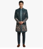 Men’s Black Heavily Embroidered Indo-Western Set