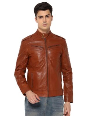 Wilkinson Brown Leather Jacket for Men | Full Sleeve | Latest Stylish Jacket | Winter Wear Bomber Jacket for Everyday Wear