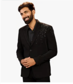 Men Cutdana Bead Work Floral Ethnic Notch Collar Wedding Blazer | Lachka Mink Suiting | Satin Lining