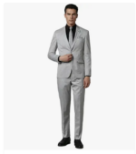 Men's Polyester Blend Two Piece Suit-Dress Set (Grey)