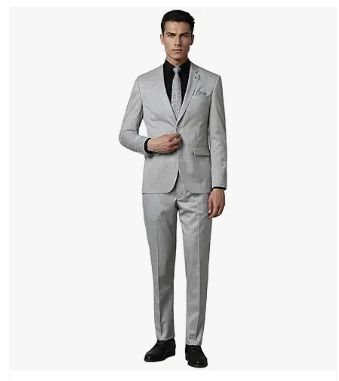 Men's Polyester Blend Two Piece Suit-Dress Set (Grey)